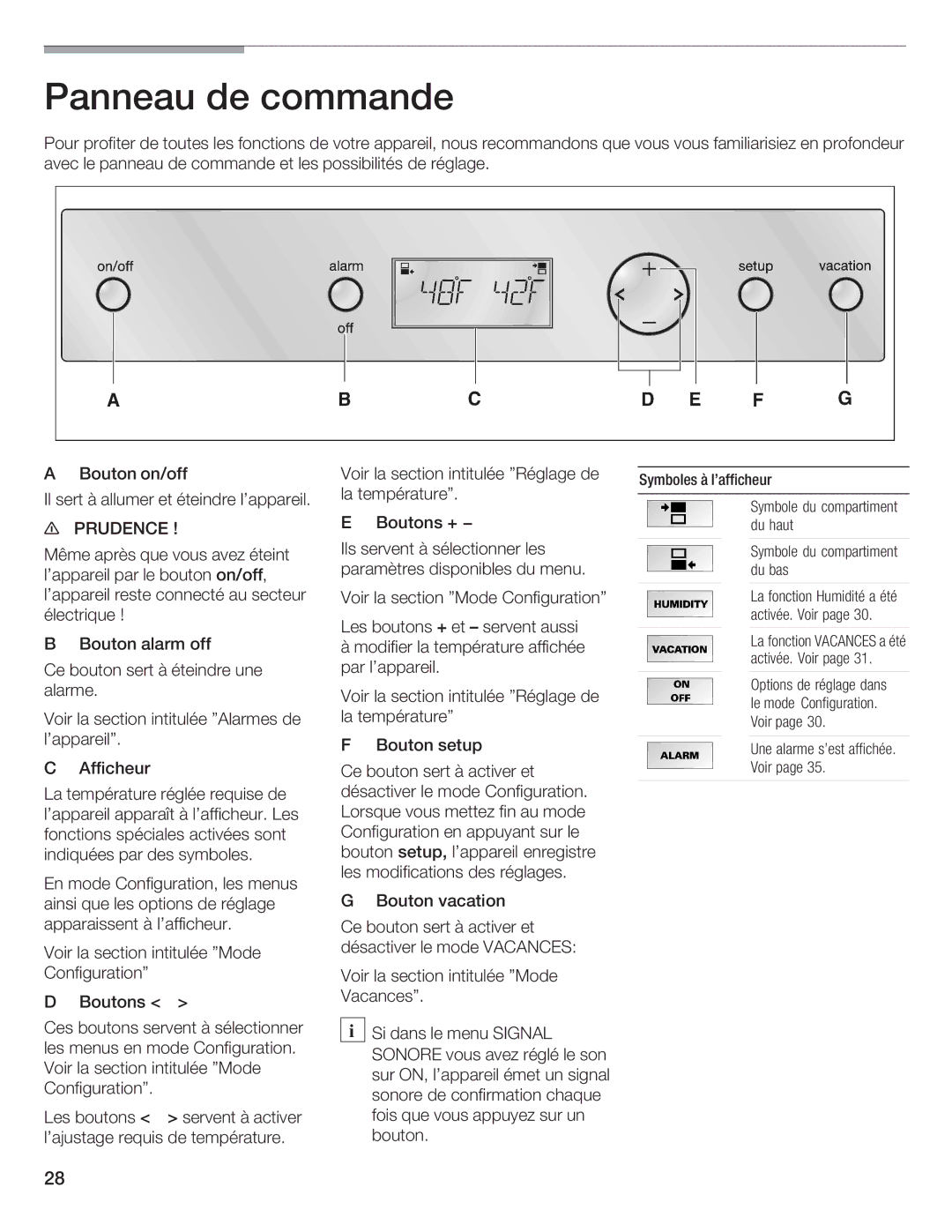 Bosch Appliances B18IW, B24IW manual La section Intitulée Réglage 