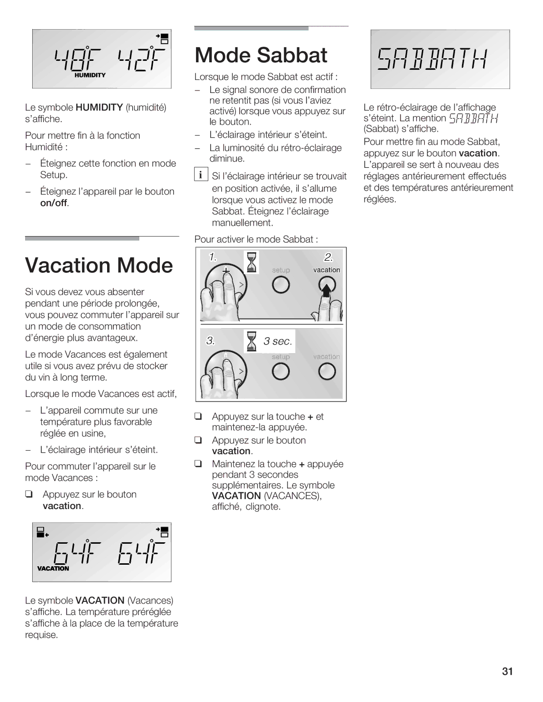 Bosch Appliances B24IW, B18IW manual Mode Sabbat, Vacation Mode 