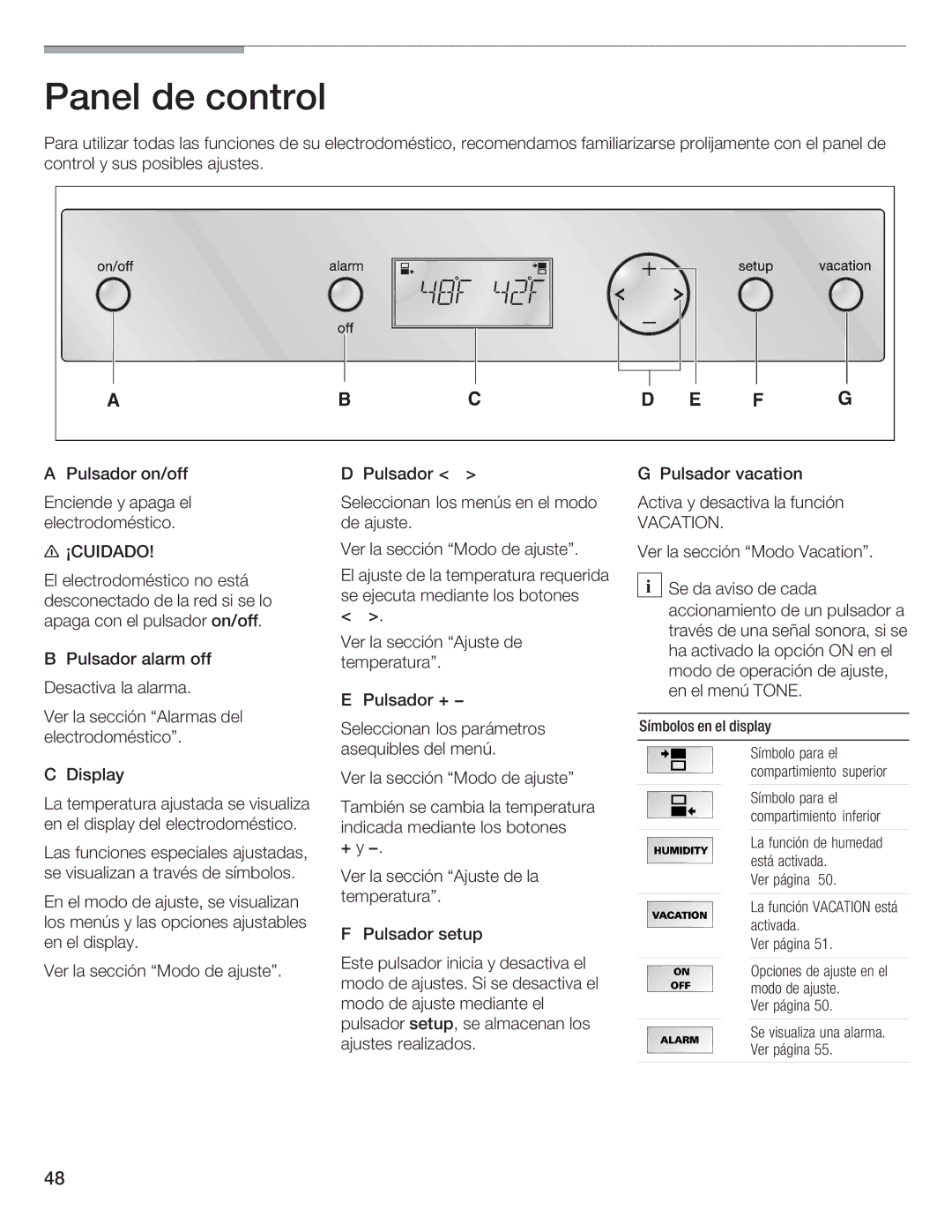 Bosch Appliances B18IW, B24IW manual Panel de control, Tone 