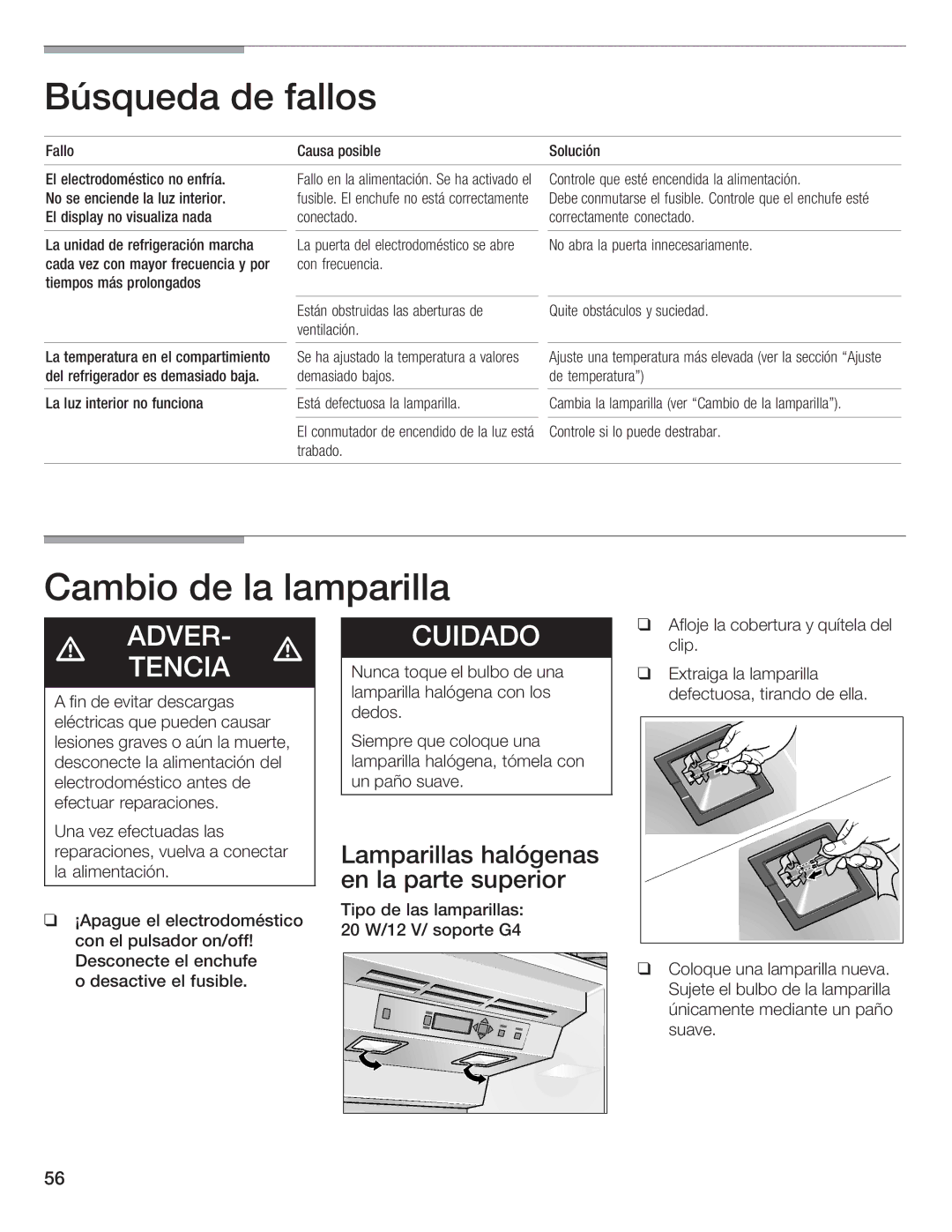 Bosch Appliances B18IW, B24IW manual Fallo Causa 