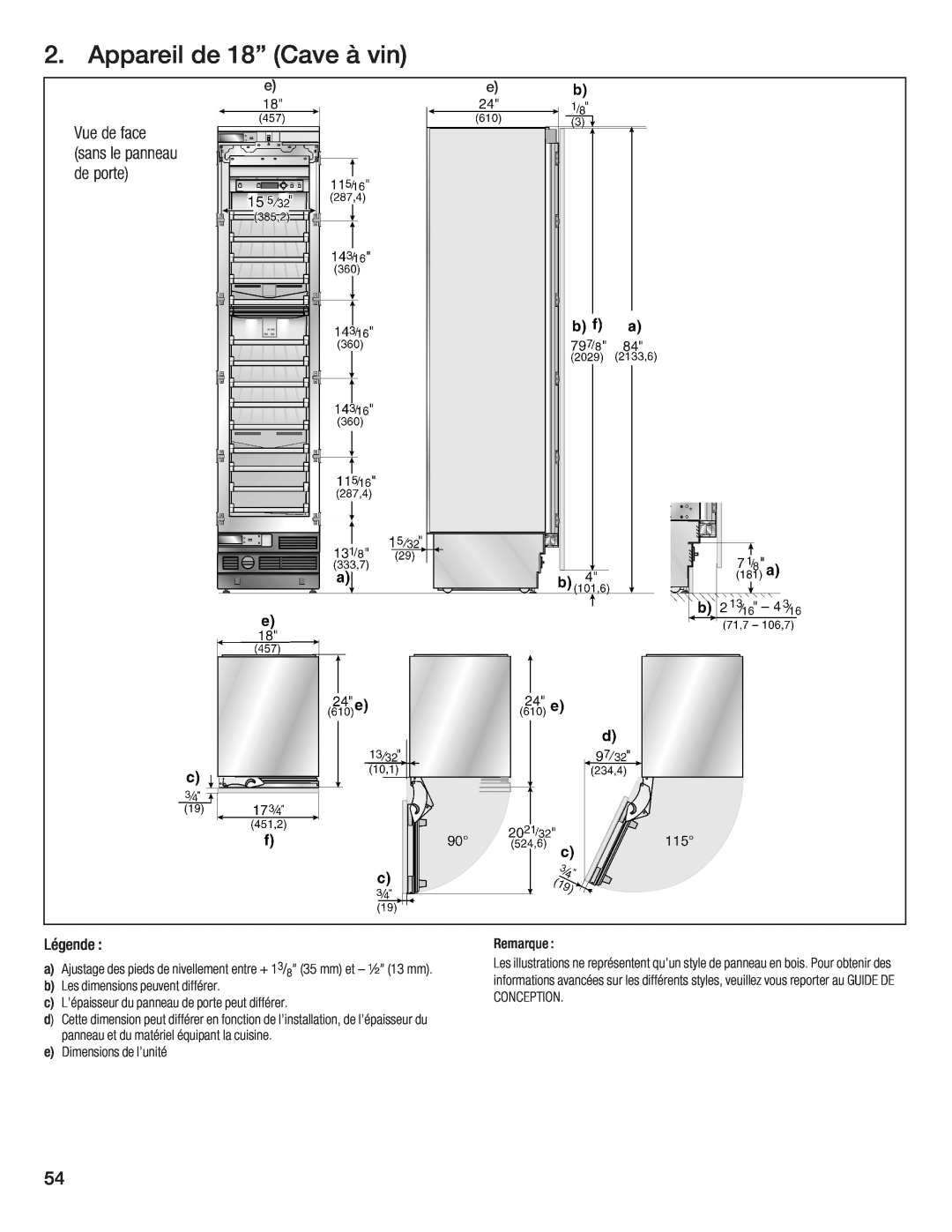 Bosch Appliances B24IW50NSP manual a b c d e, Légende, Remarque 