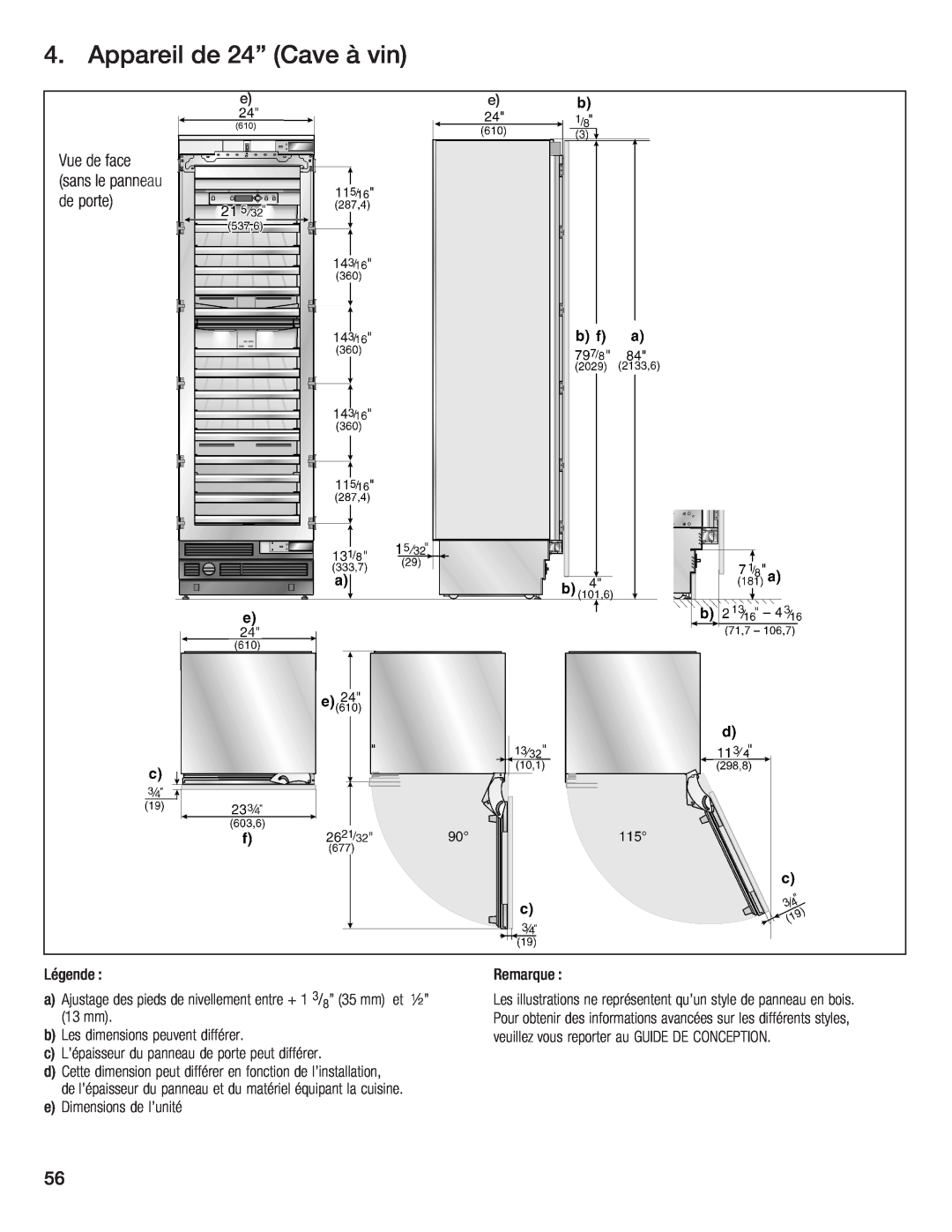 Bosch Appliances B24IW50NSP manual Légende, a b c d e, Remarque 