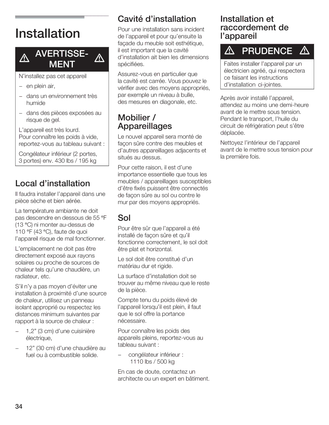 Bosch Appliances B36IB manual Installation 