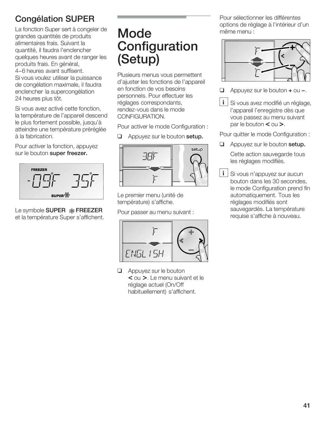 Bosch Appliances B36IB manual Configuration, Congélation 