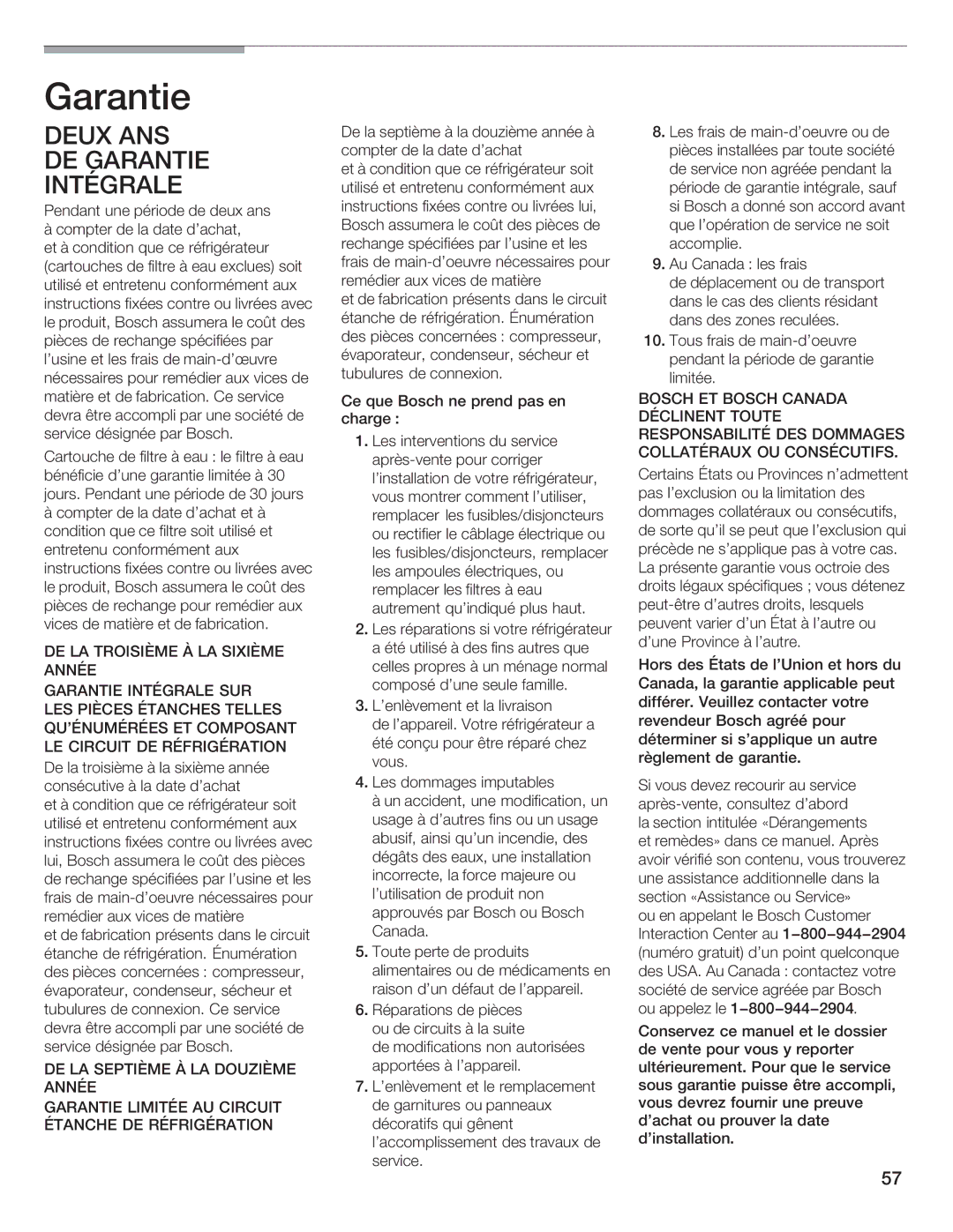 Bosch Appliances B36IB manual Garantie, Degarantie 