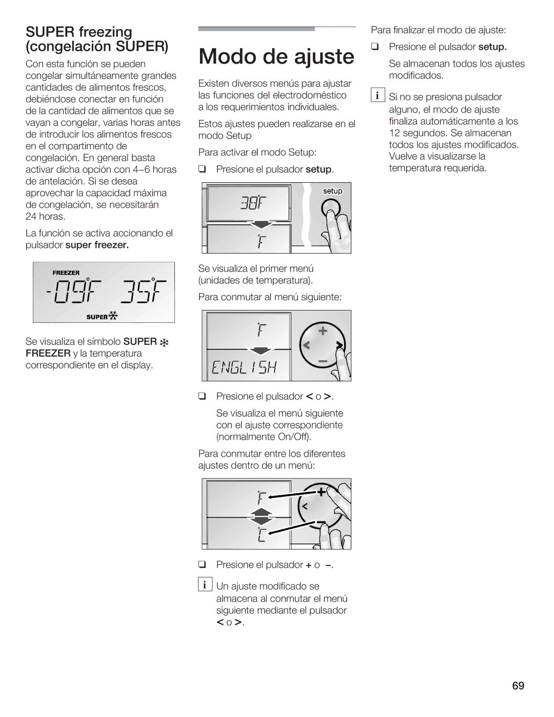 Bosch Appliances B36IB manual Modo Ajuste, Congelación 