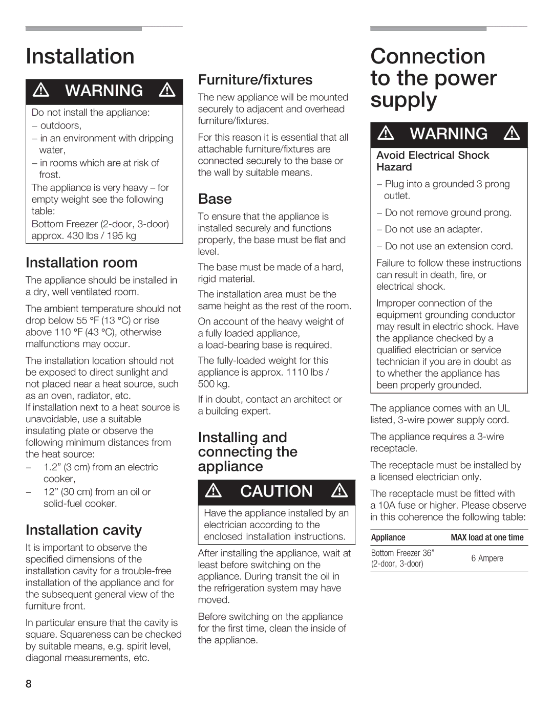 Bosch Appliances B36IB manual Installation Connection, Tothe Power 