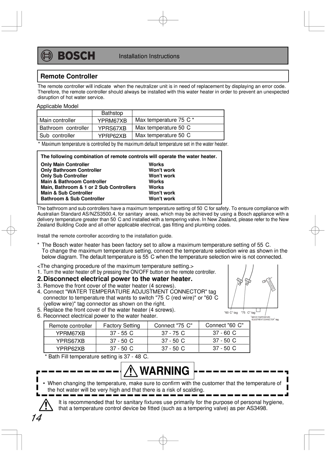 Bosch Appliances BC2600RA installation manual YPRM67XB 