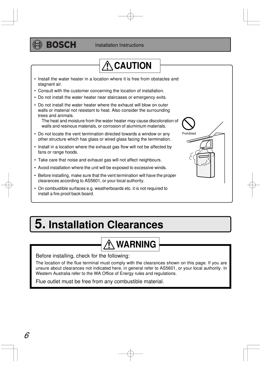 Bosch Appliances BC2600RA installation manual Installation Clearances, Before installing, check for the following 