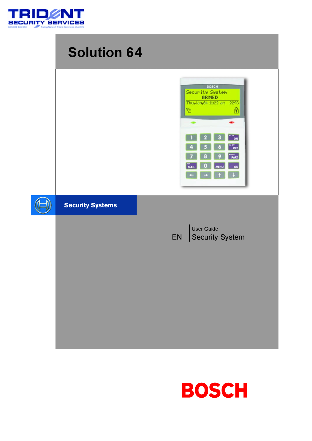 Bosch Appliances BLCC110U manual Solution, Security System 