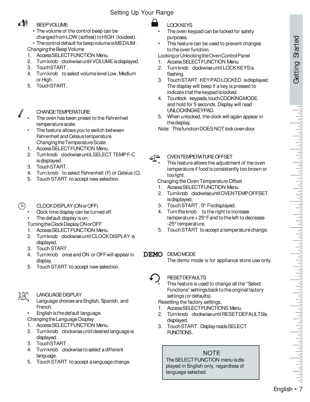 Bosch Appliances BOSCH GAS FREE-STANDING CONVECTION RANGE manual ChangingtheBeepVolume AccessSELECTFUNCTIONMenu, TouchSTART 