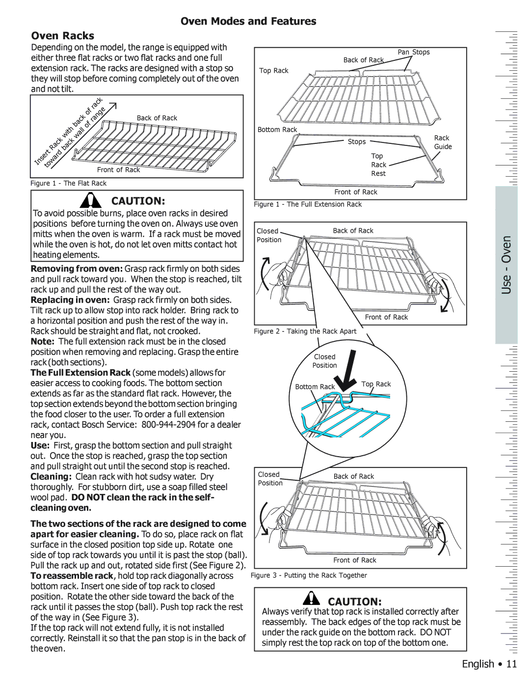 Bosch Appliances BOSCH GAS FREE-STANDING CONVECTION RANGE manual Use Oven, Oven Modes and Features Oven Racks 