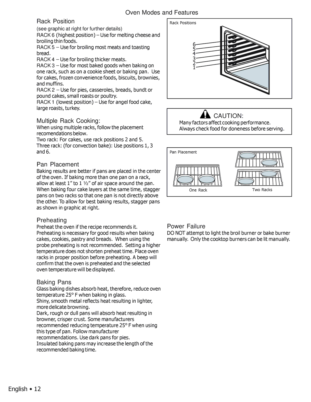 Bosch Appliances BOSCH GAS FREE-STANDING CONVECTION RANGE Oven Modes and Features Rack Position, Multiple Rack Cooking 