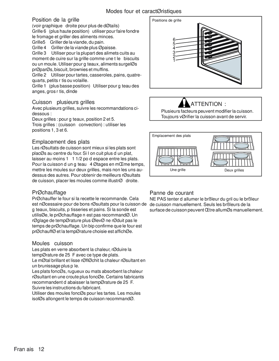 Bosch Appliances BOSCH GAS FREE-STANDING CONVECTION RANGE manual Modes four et caractéristiques Position de la grille 