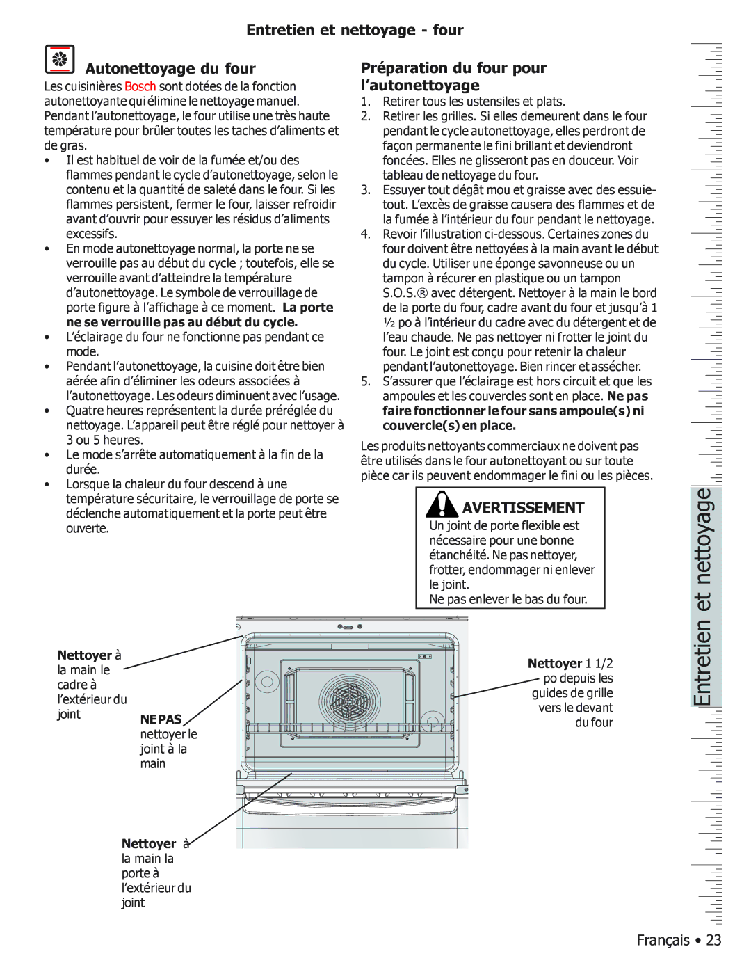 Bosch Appliances BOSCH GAS FREE-STANDING CONVECTION RANGE manual Entretien et nettoyage four Autonettoyage du four 