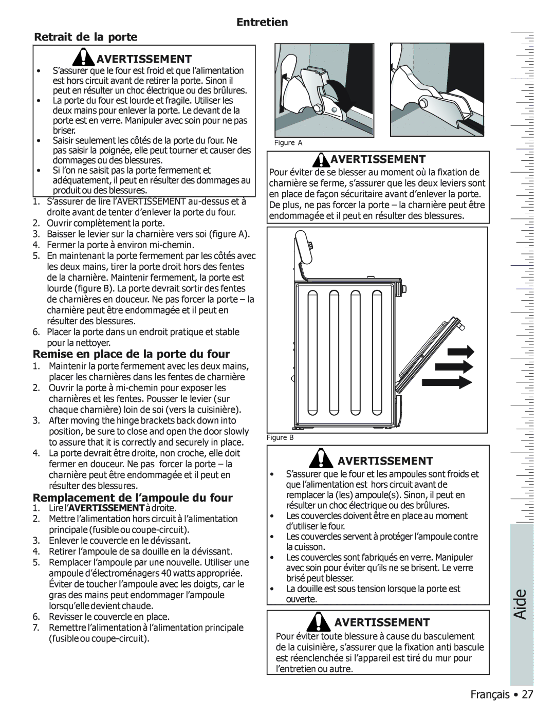 Bosch Appliances BOSCH GAS FREE-STANDING CONVECTION RANGE Entretien Retrait de la porte, Remplacement de l’ampoule du four 