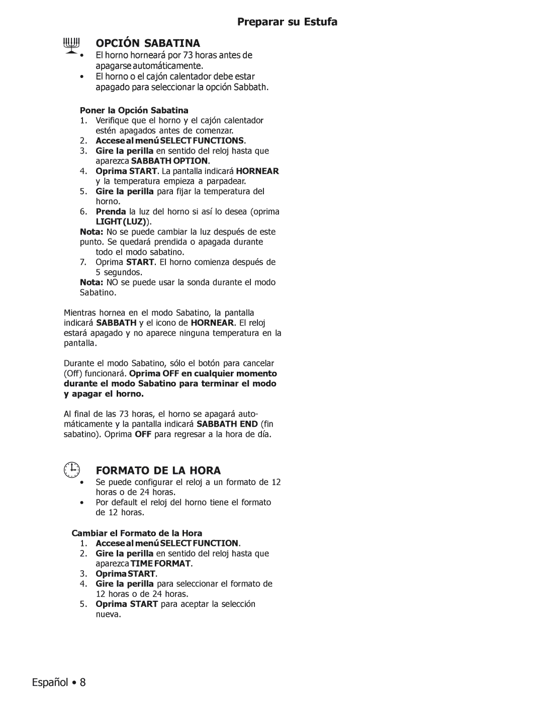 Bosch Appliances BOSCH GAS FREE-STANDING CONVECTION RANGE manual Formato DE LA Hora, Poner la Opción Sabatina 