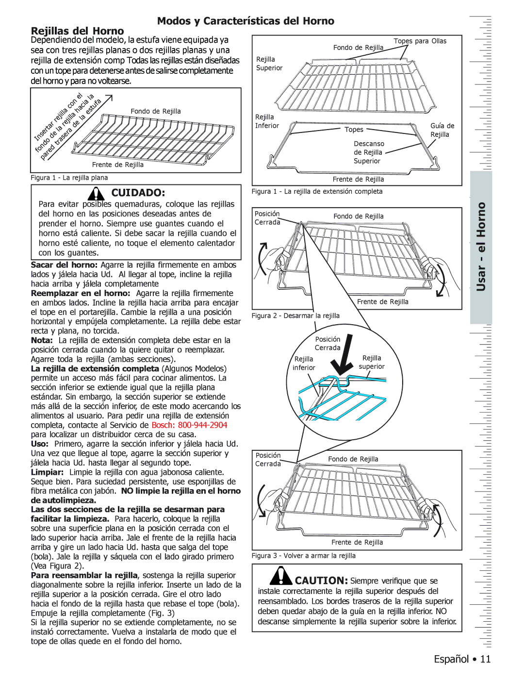 Bosch Appliances BOSCH GAS FREE-STANDING CONVECTION RANGE manual Usar, Rejillas del Horno 