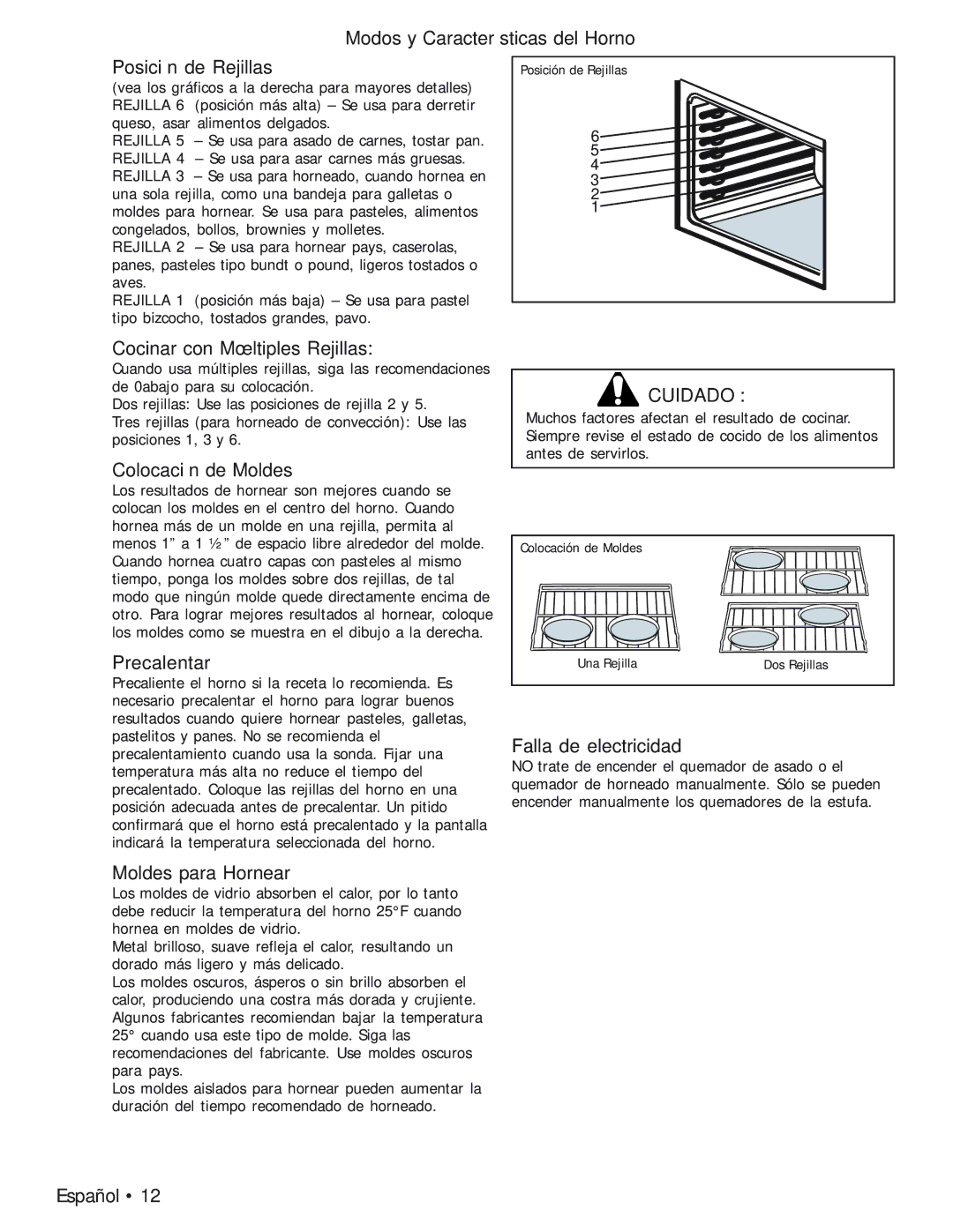 Bosch Appliances BOSCH GAS FREE-STANDING CONVECTION RANGE manual Modos y Características del Horno Posición de Rejillas 