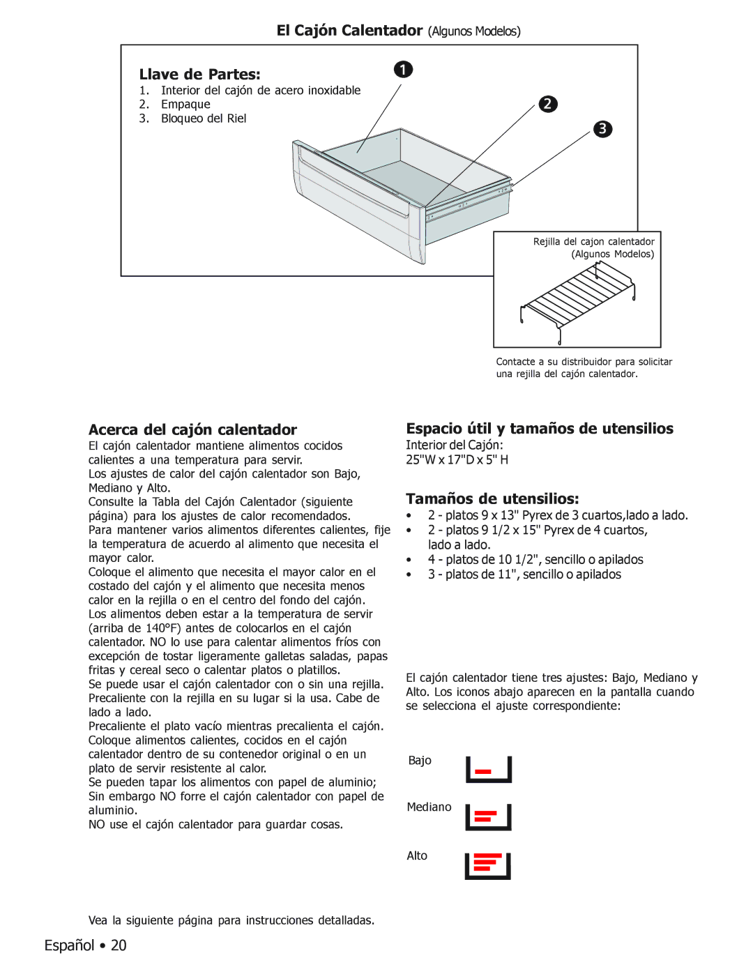 Bosch Appliances BOSCH GAS FREE-STANDING CONVECTION RANGE manual El Cajón Calentador Algunos Modelos Llave de Partes 