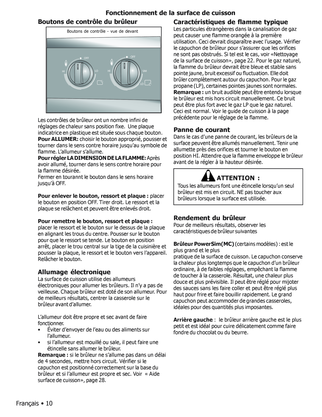 Bosch Appliances BOSCH GAS FREE-STANDING CONVECTION RANGE manual Fonctionnement de Boutons de contrôle du brûleur 