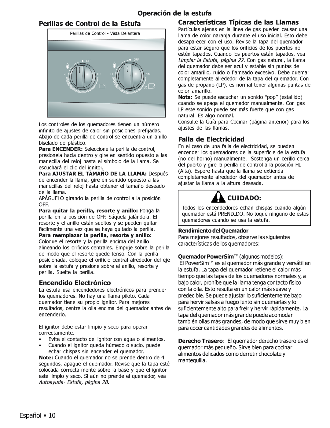 Bosch Appliances BOSCH GAS FREE-STANDING CONVECTION RANGE manual Operación de la estufa, Perillas de Control de la Estufa 