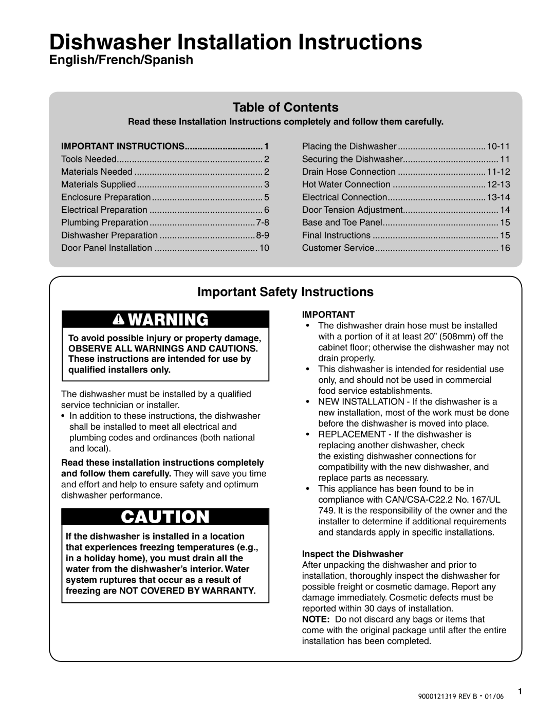 Bosch Appliances BSH Dishwasher important safety instructions Dishwasher Installation Instructions 