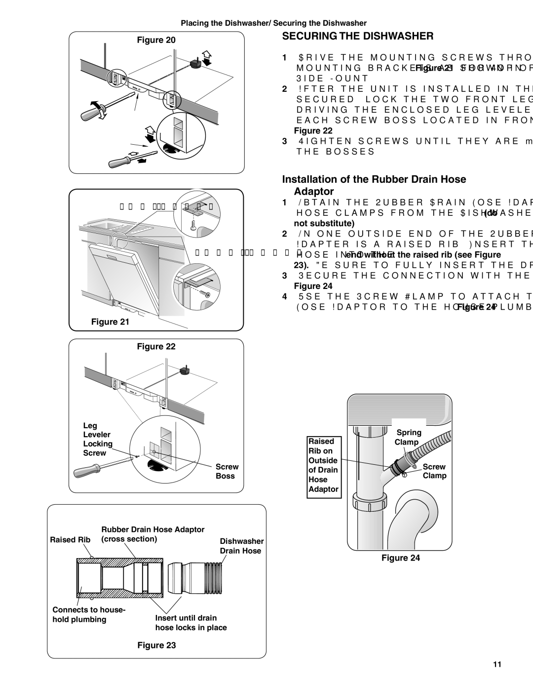 Bosch Appliances BSH Dishwasher Securing the Dishwasher, Installation of the Rubber Drain Hose Adaptor, Top Mount 