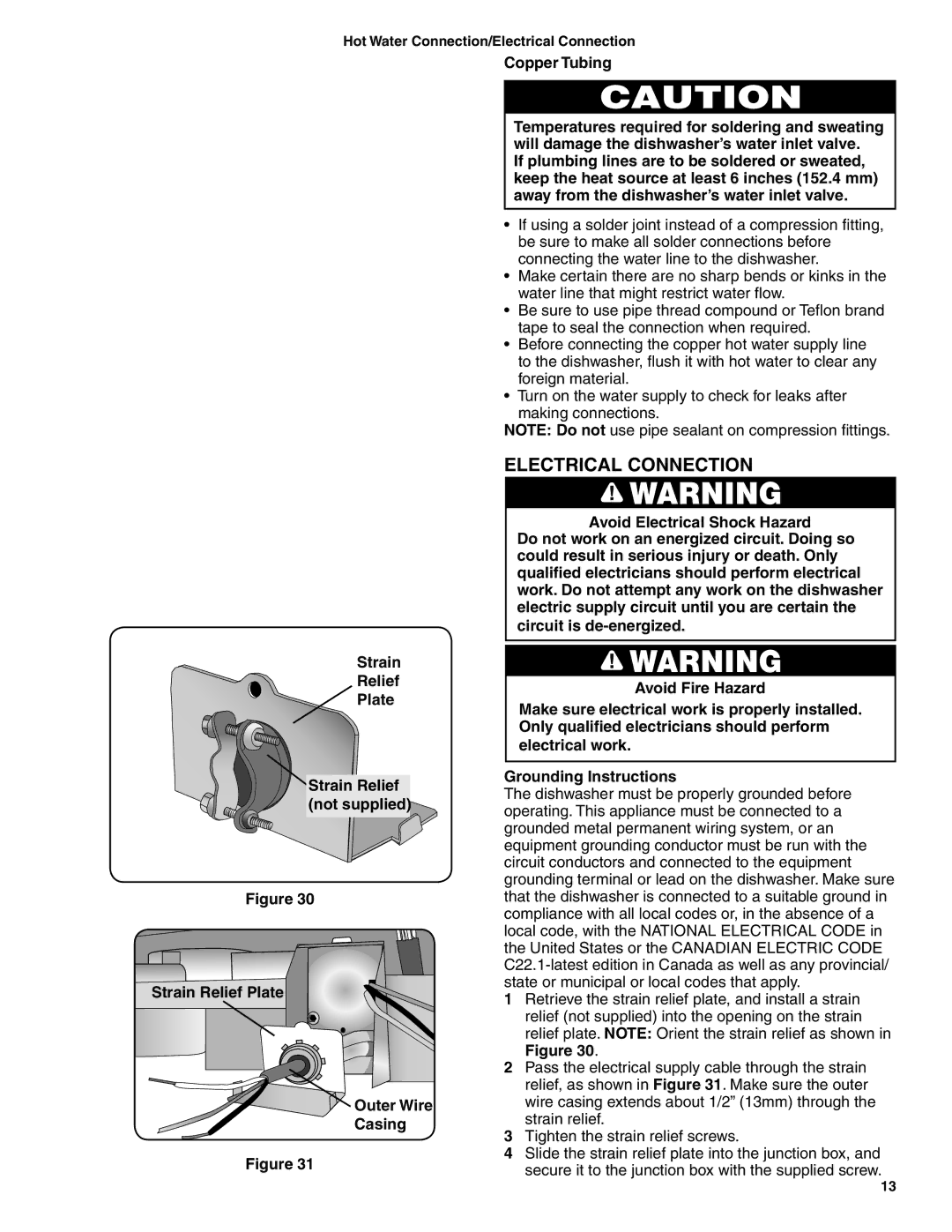 Bosch Appliances BSH Dishwasher Electrical Connection, Copper Tubing Strain Relief Plate Strain Relief not supplied 