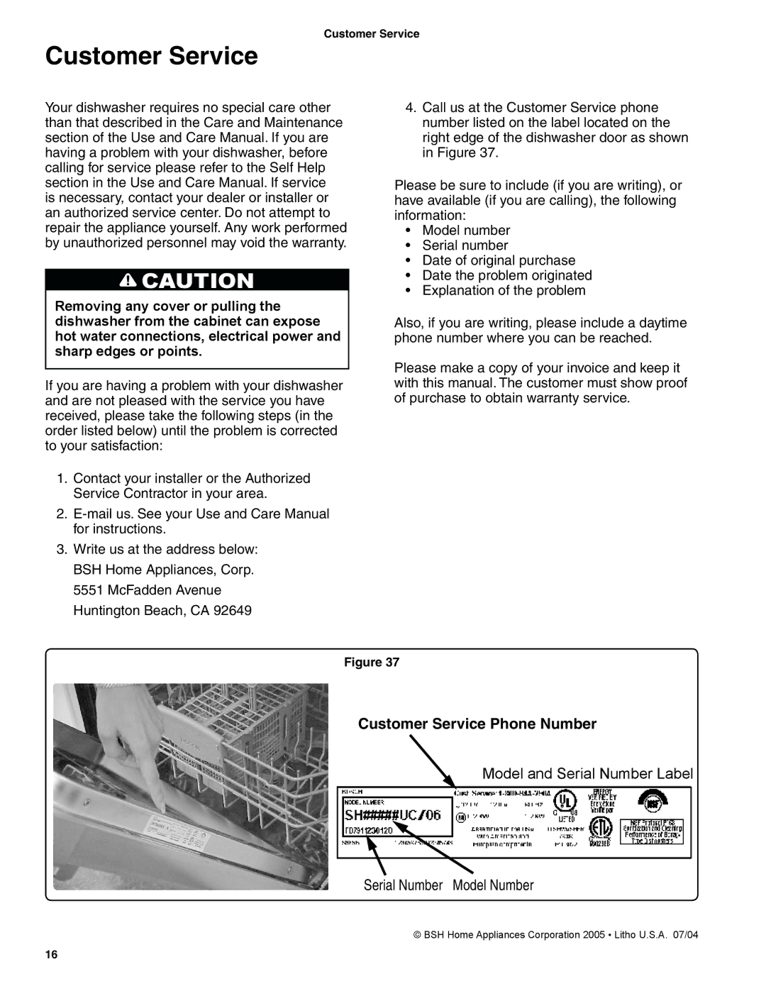 Bosch Appliances BSH Dishwasher important safety instructions Customer Service Phone Number 