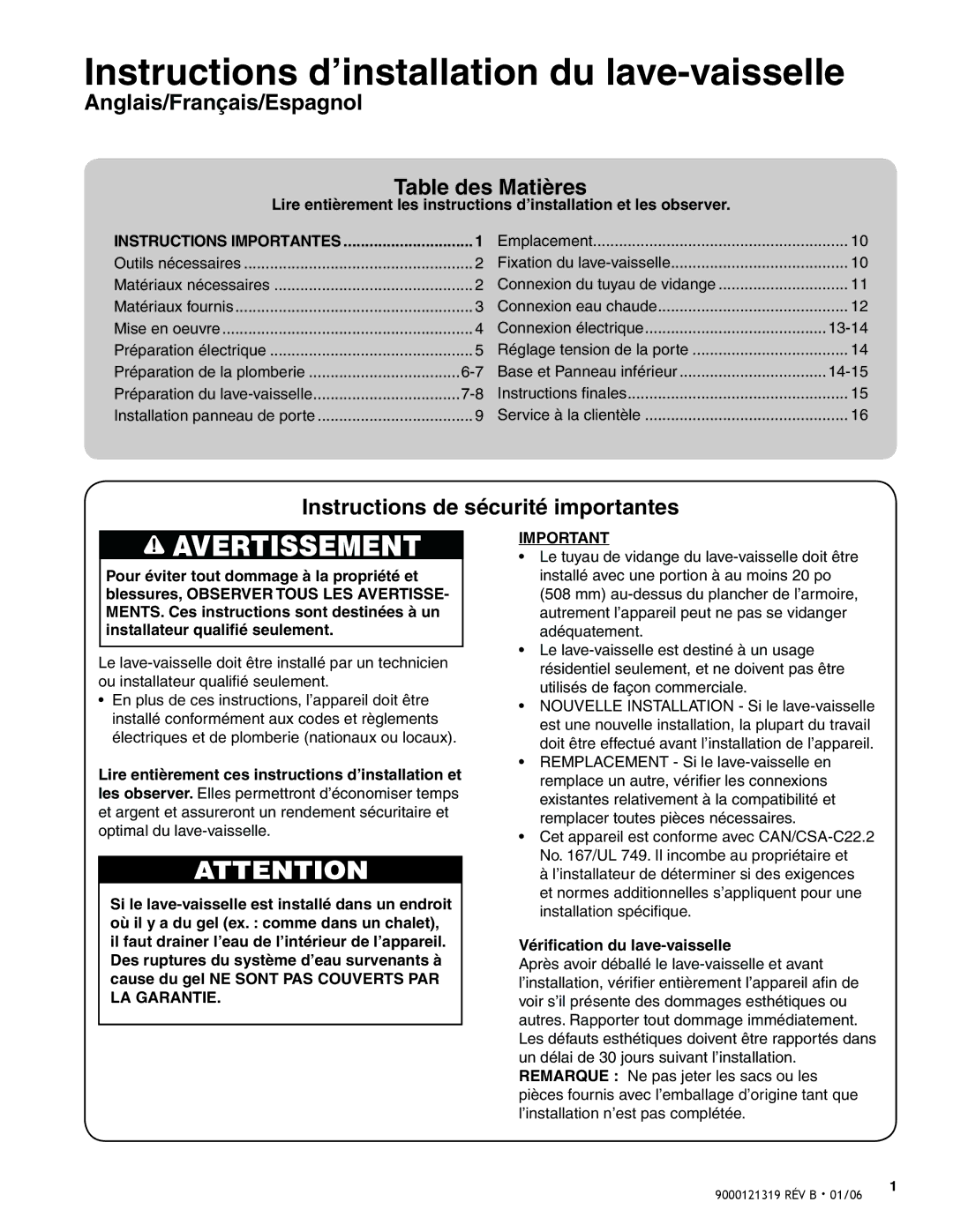 Bosch Appliances BSH Dishwasher important safety instructions Instructions Importantes, Vériﬁcation du lave-vaisselle 