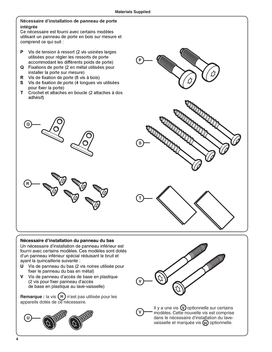 Bosch Appliances BSH Dishwasher important safety instructions Nécessaire d’installation de panneau de porte intégrée 