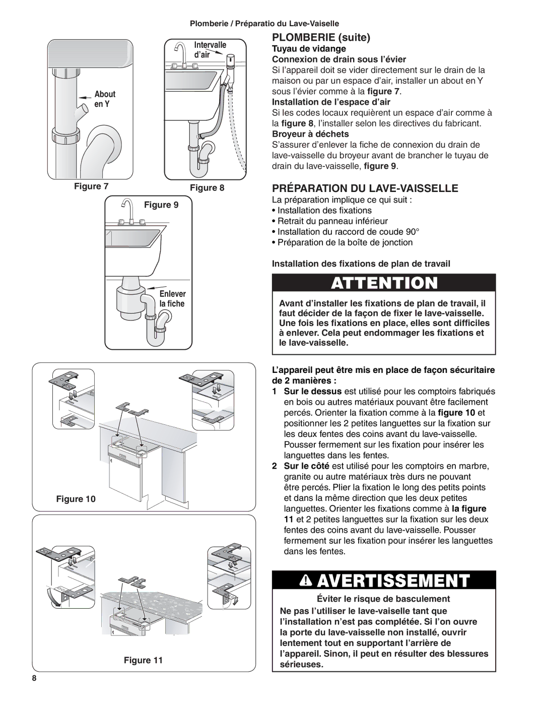 Bosch Appliances BSH Dishwasher important safety instructions Plomberie suite, Préparation DU LAVE-VAISSELLE 