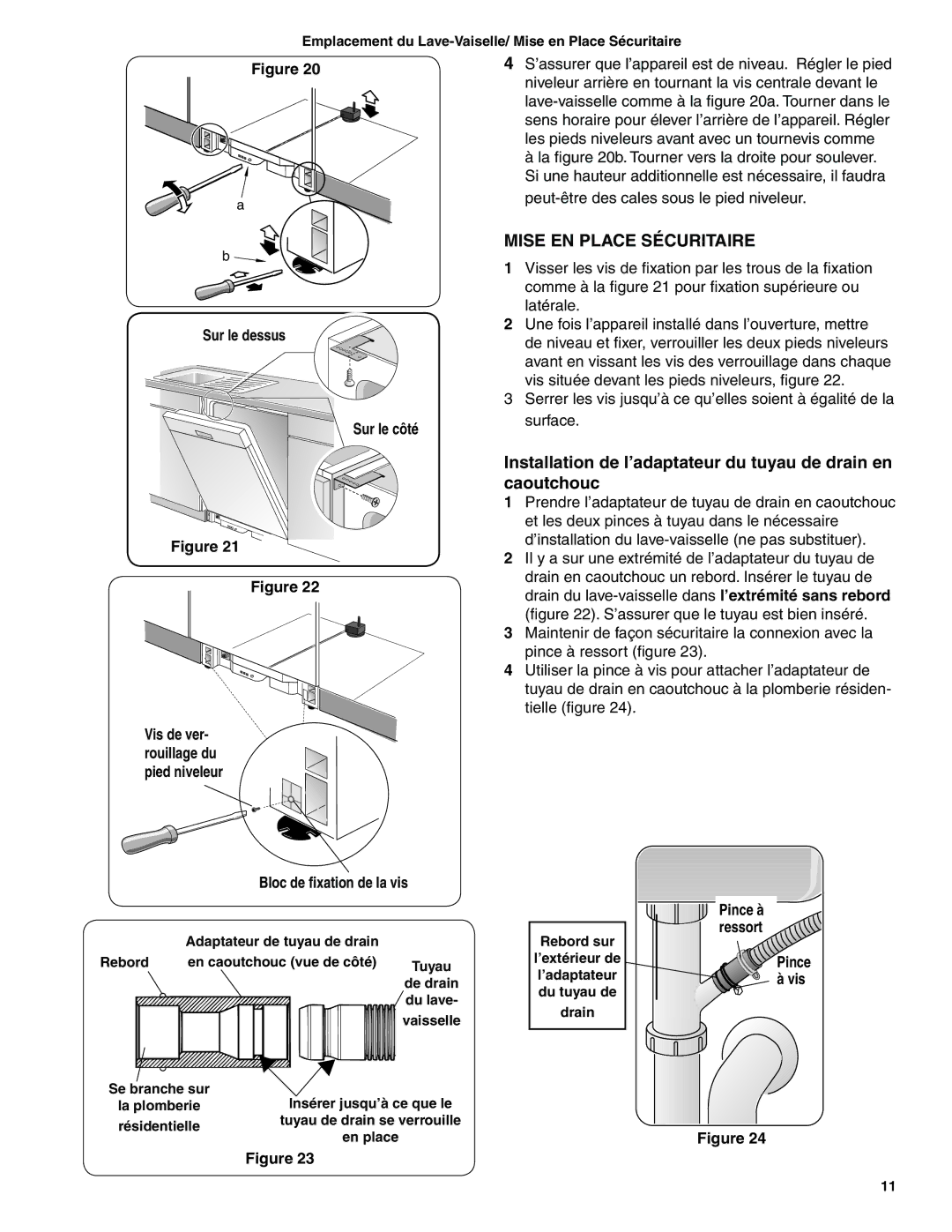 Bosch Appliances BSH Dishwasher Sur le dessus Sur le côté, Bloc de ﬁxation de la vis, Pince à, Ressort, Vis 