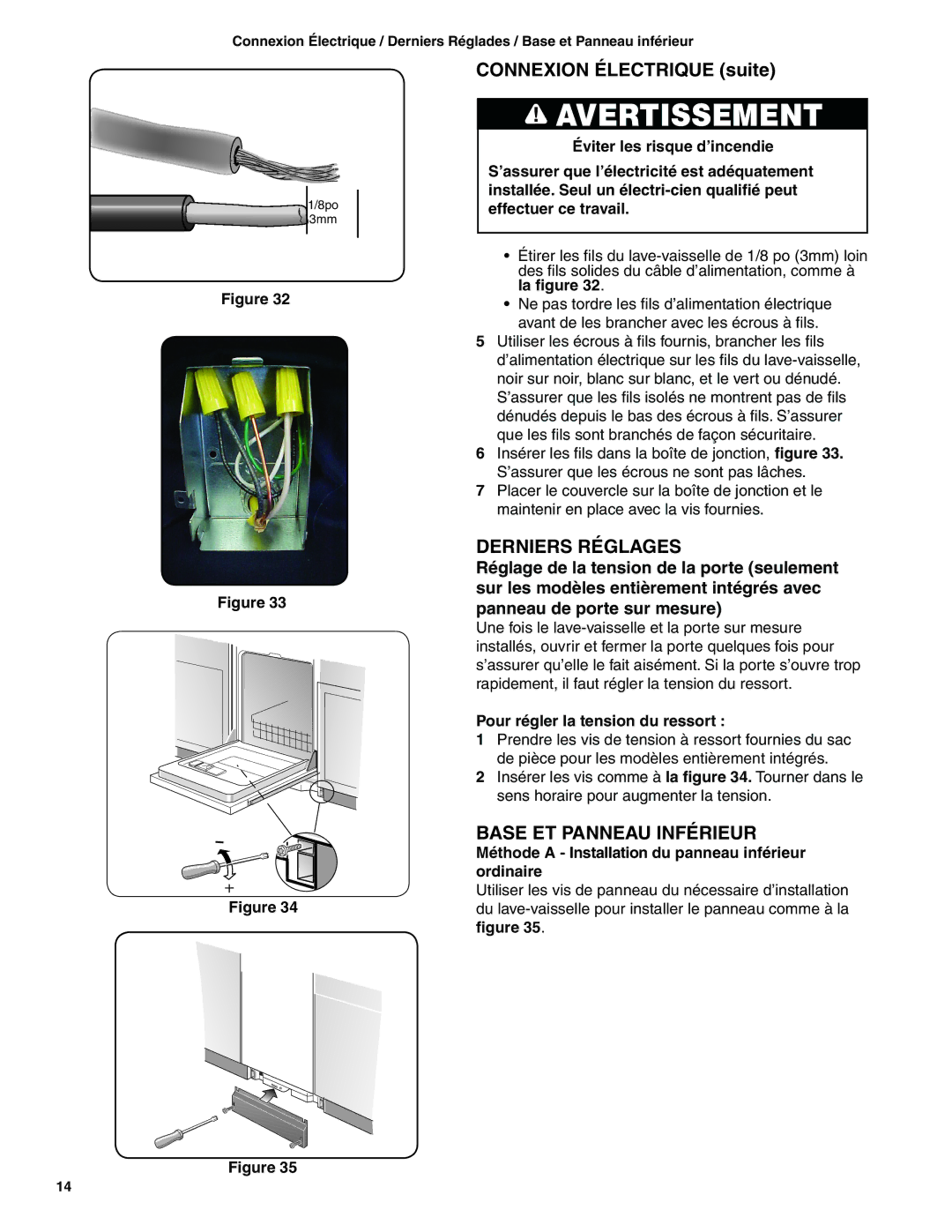 Bosch Appliances BSH Dishwasher Connexion Électrique suite, Derniers Réglages, Base ET Panneau Inférieur 