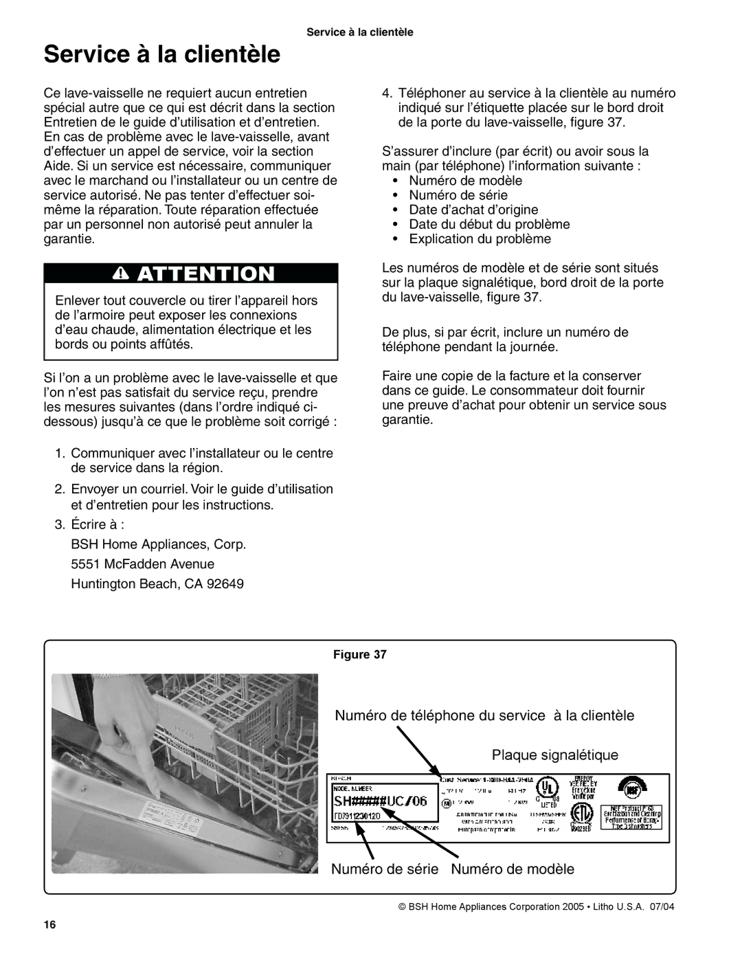 Bosch Appliances BSH Dishwasher important safety instructions Service à la clientèle 