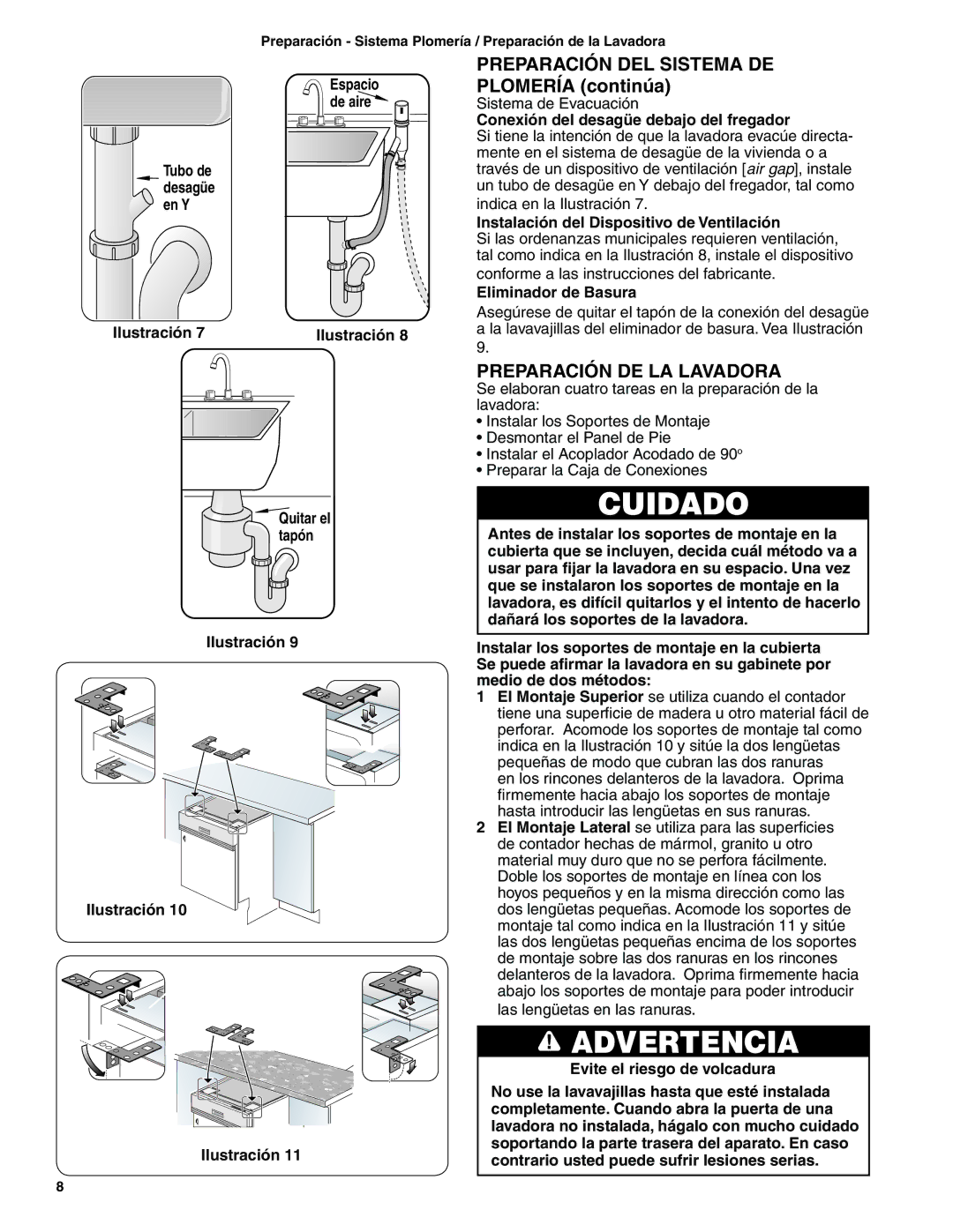 Bosch Appliances BSH Dishwasher Preparación DEL Sistema DE Plomería continúa, Preparación DE LA Lavadora 