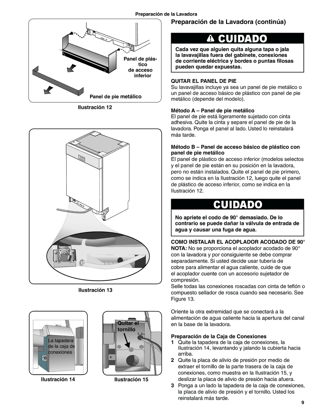 Bosch Appliances BSH Dishwasher important safety instructions Preparación de la Lavadora continúa, Quitar EL Panel DE PIE 