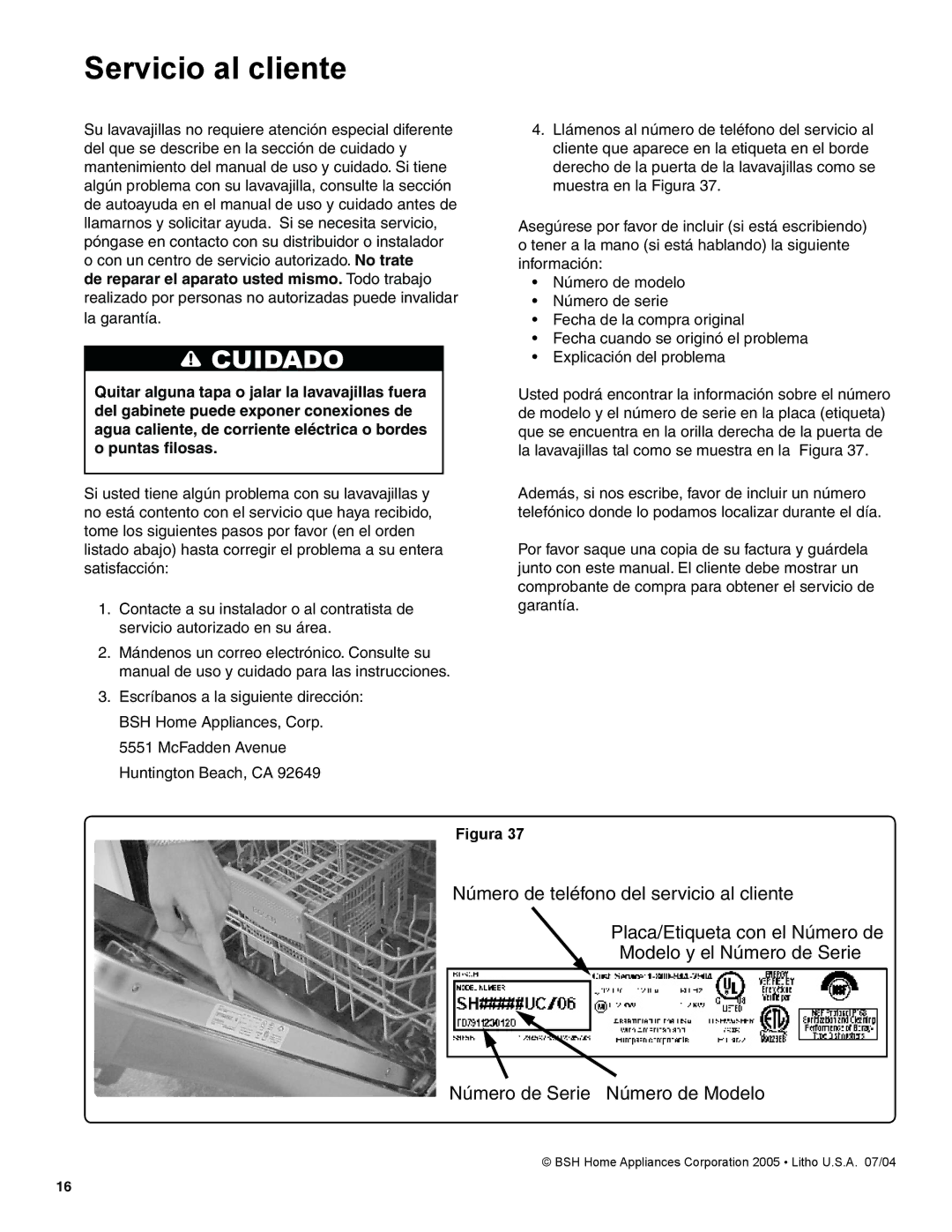 Bosch Appliances BSH Dishwasher important safety instructions Servicio al cliente 