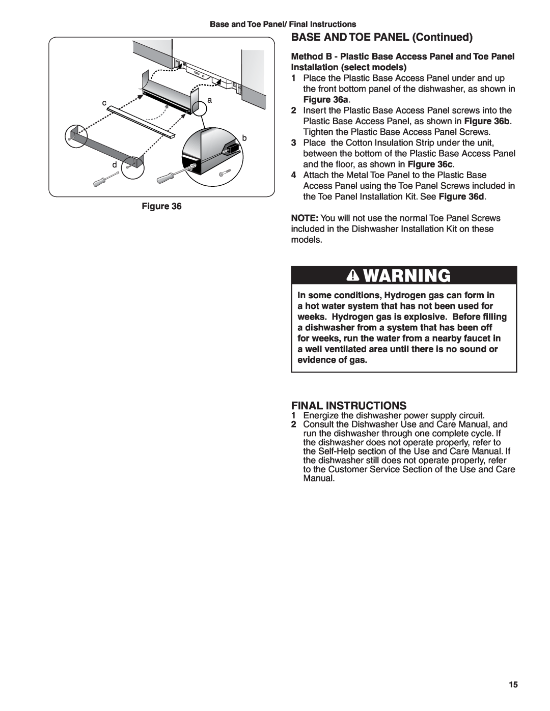 Bosch Appliances BSH Dishwasher important safety instructions BASE AND TOE PANEL Continued, Final Instructions 