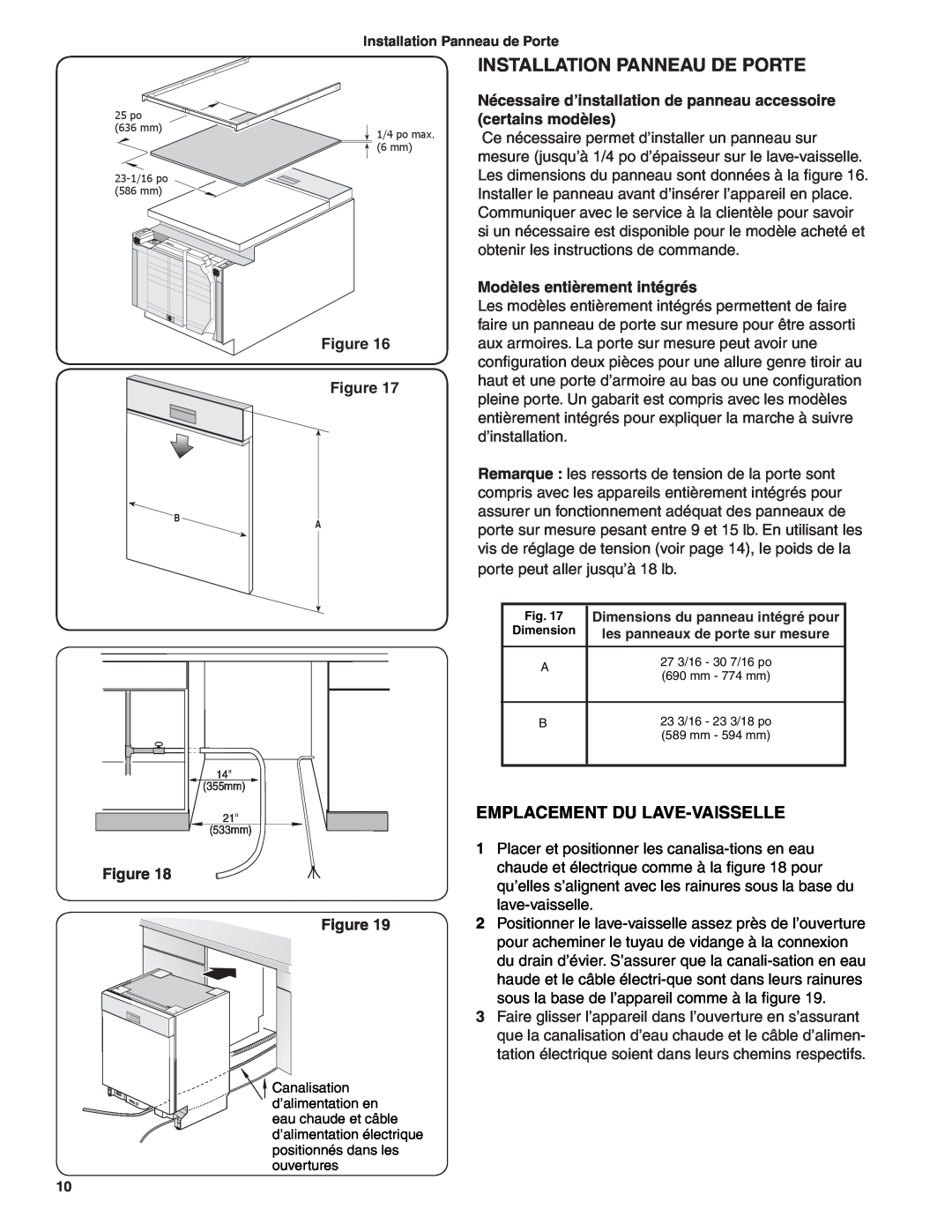 Bosch Appliances BSH Dishwasher important safety instructions Installation Panneau De Porte, Emplacement Du Lave-Vaisselle 
