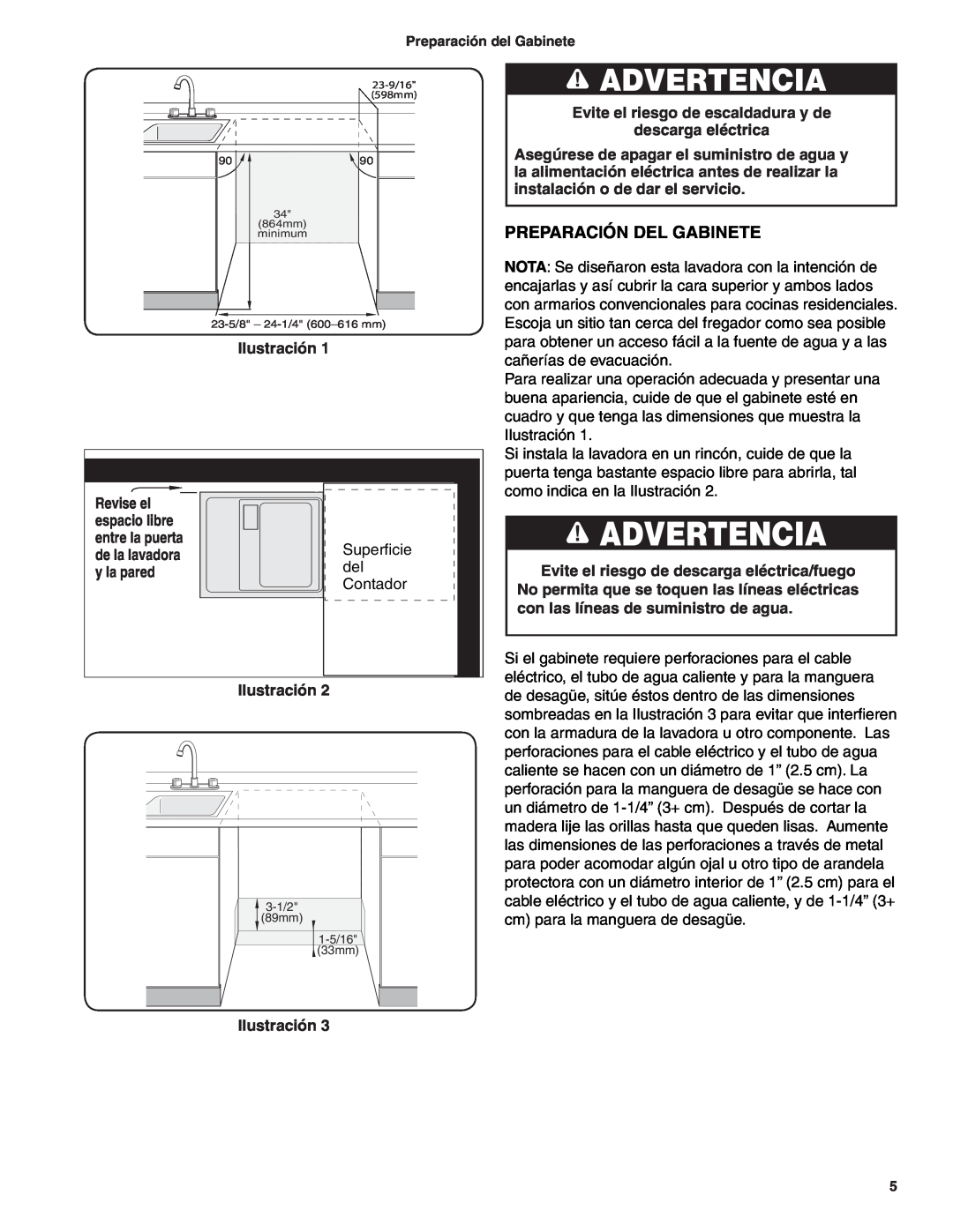 Bosch Appliances BSH Dishwasher important safety instructions Advertencia, Preparación Del Gabinete 