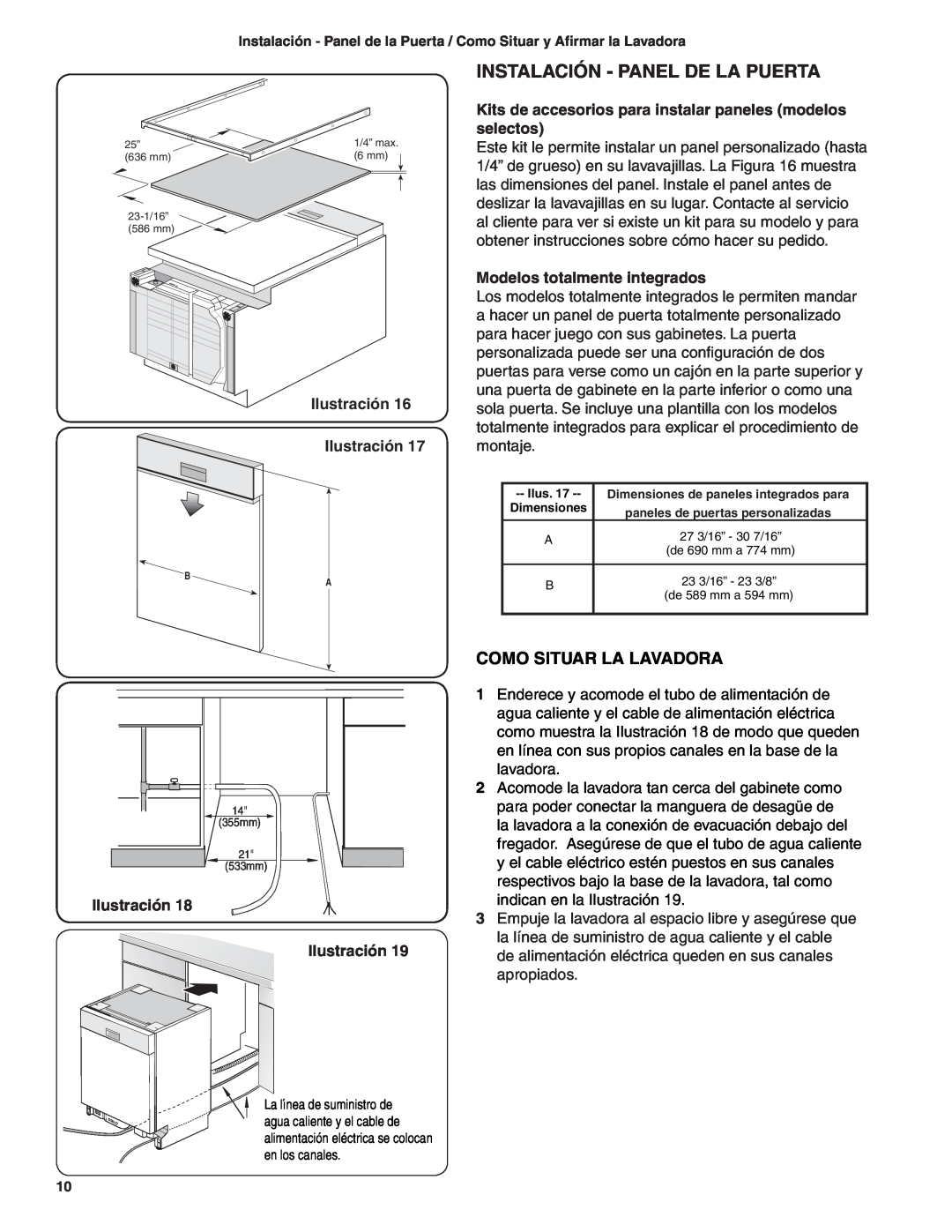Bosch Appliances BSH Dishwasher important safety instructions Instalación - Panel De La Puerta, Como Situar La Lavadora 