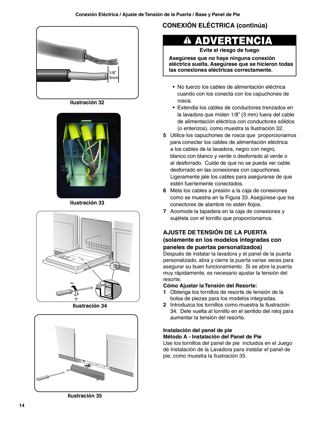 Bosch Appliances BSH Dishwasher CONEXIÓN ELÉCTRICA continúa, Advertencia, Evite el riesgo de fuego, Ilustración 
