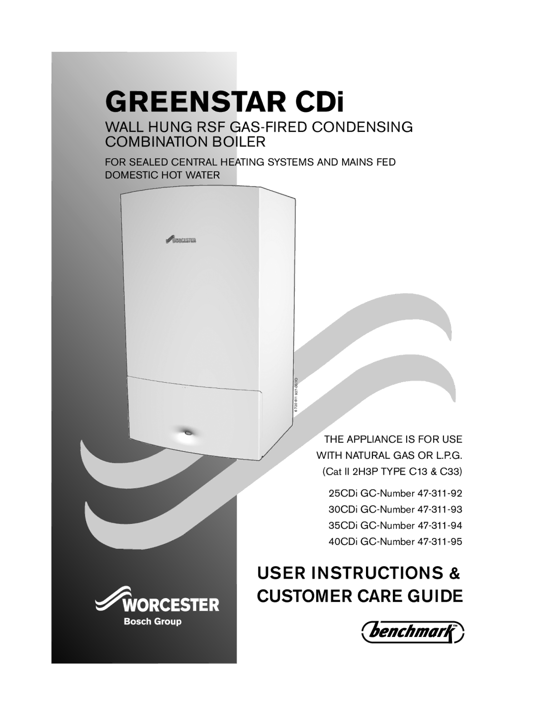 Bosch Appliances C33, C13 manual Greenstar CDi, Appliance is for USE with Natural GAS or L.P.G 