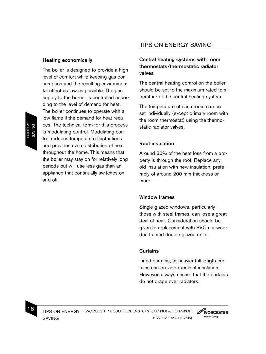 Bosch Appliances C13, C33 manual Tips on Energy Saving, Heating economically 