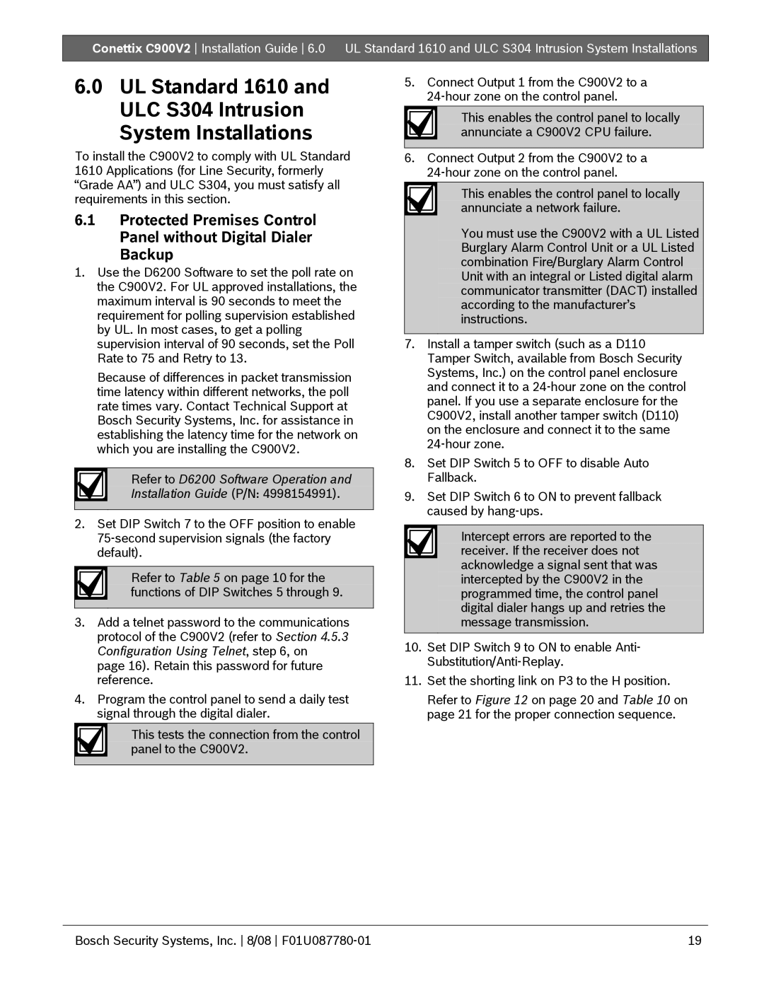 Bosch Appliances C900V2 manual UL Standard 1610 and ULC S304 Intrusion System Installations 