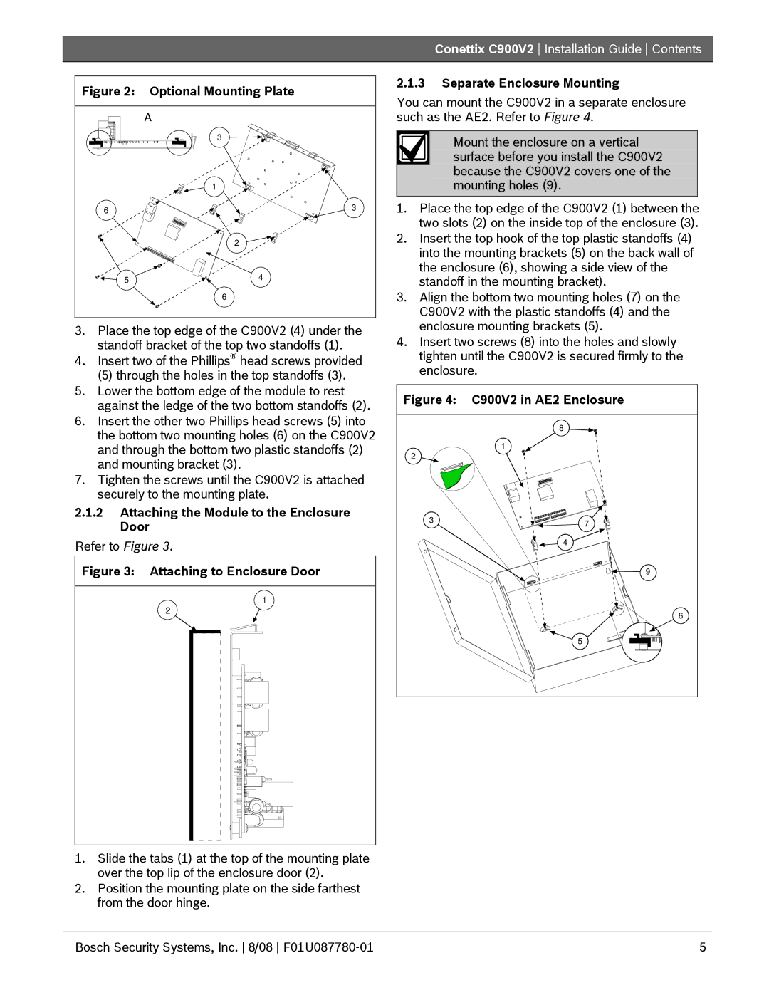 Bosch Appliances C900V2 manual Attaching the Module to the Enclosure Door 