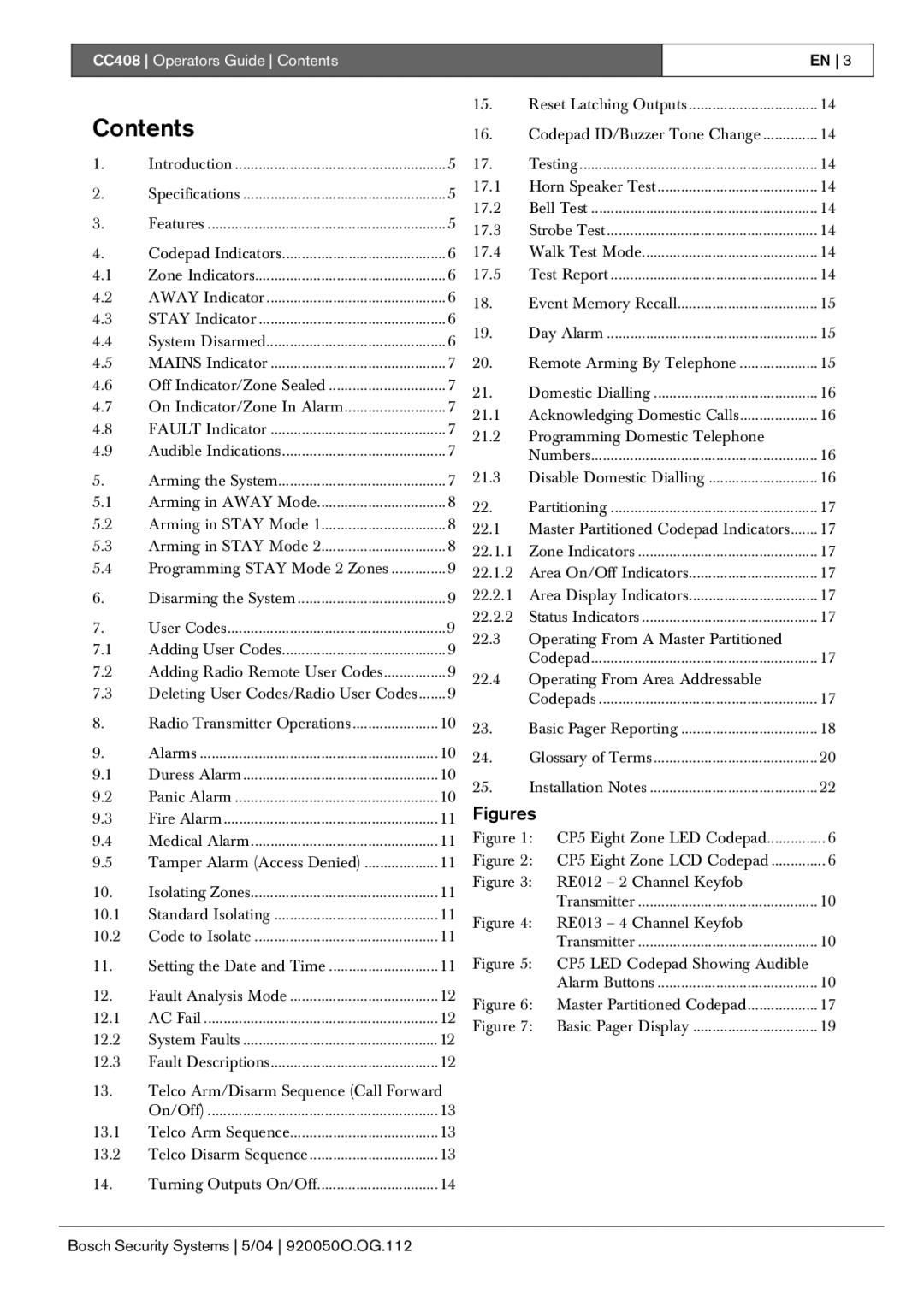 Bosch Appliances CC408 manual Contents 