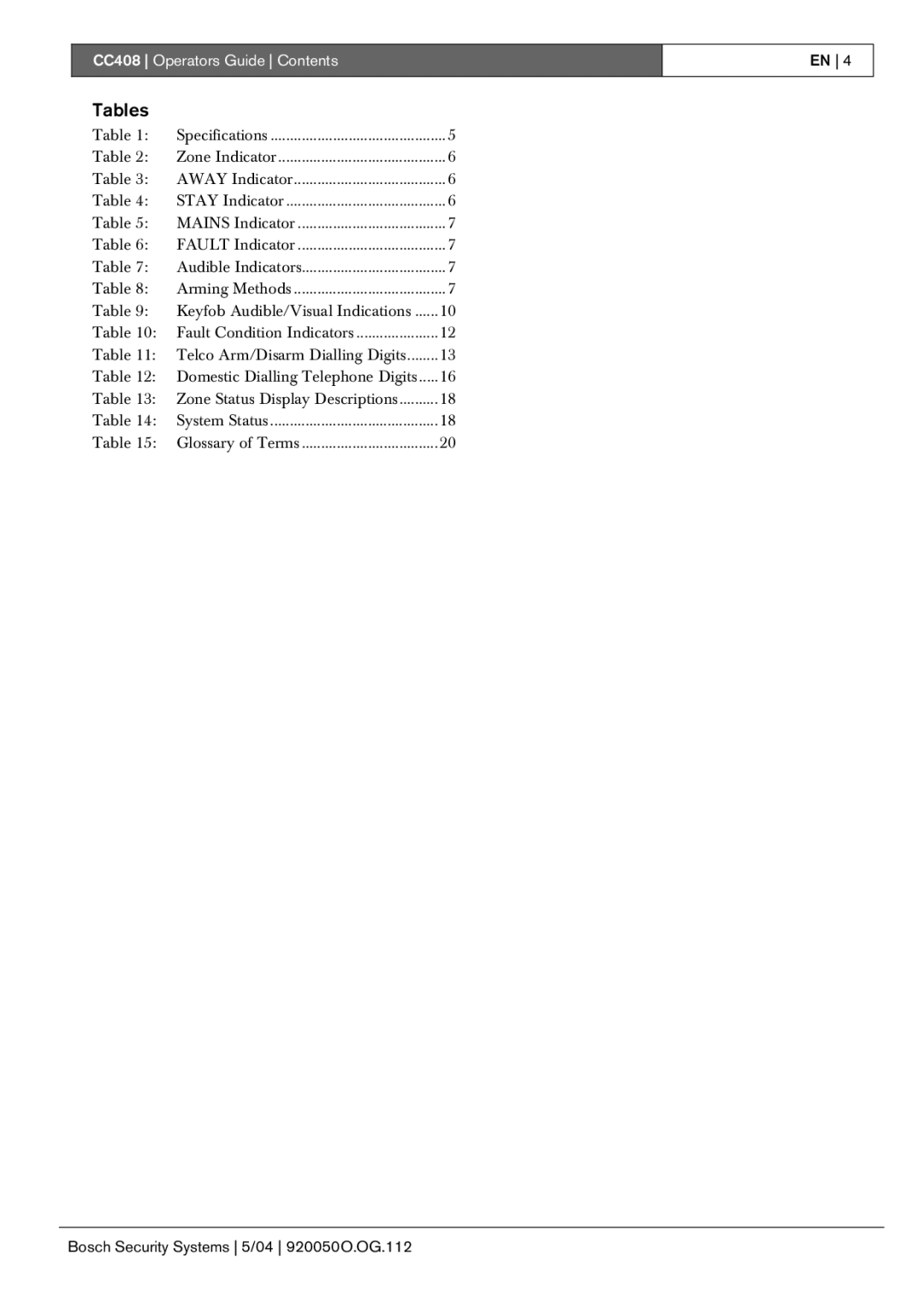 Bosch Appliances CC408 manual Tables 